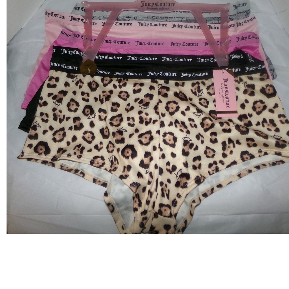 NWT Juicy Couture Womens 1X - 5 Pack Boyshort Panties Leopard Logo Pink Black